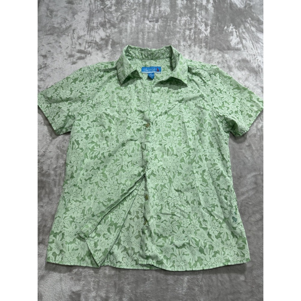 Vintage Island Winds Shirt Women's Size Medium‎ Green Short Sleeve Button Up EUC